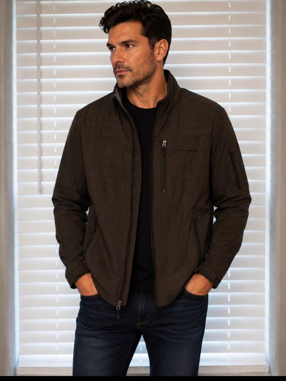Free Country Men's Olive Lightweight Zip Jacket